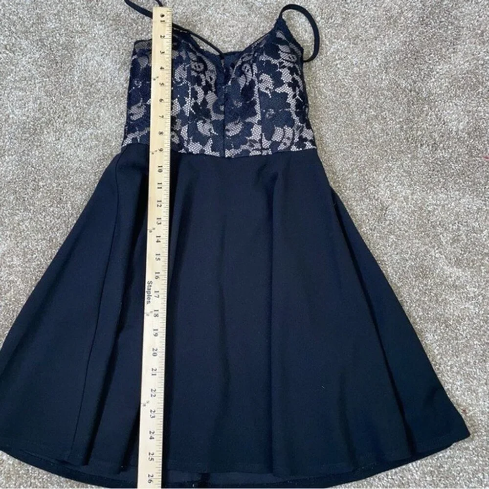 Morgan & CO dress fit & flare black and nude lace top short mini skater SZ 0*